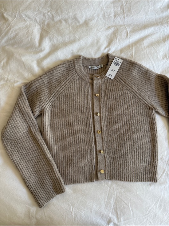 Abercrombie & Fitch Sweaters - Abercrombie & Fitch Ribbed Taupe Cardigan with Gold Buttons
